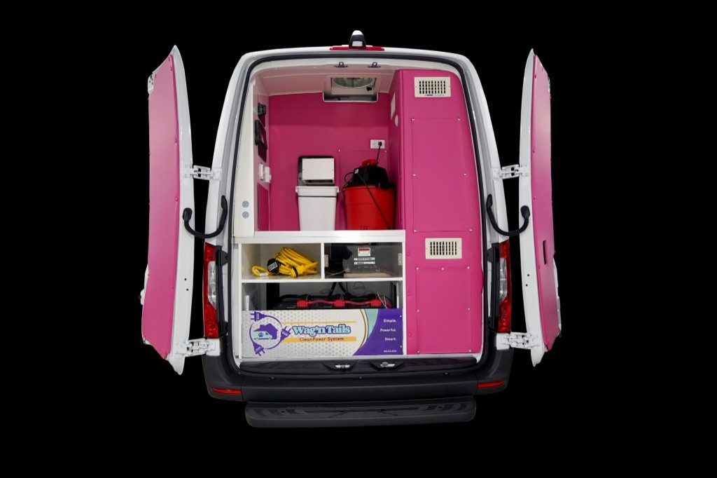 Supreme Groom Van rear doors open showing the CleanPower System