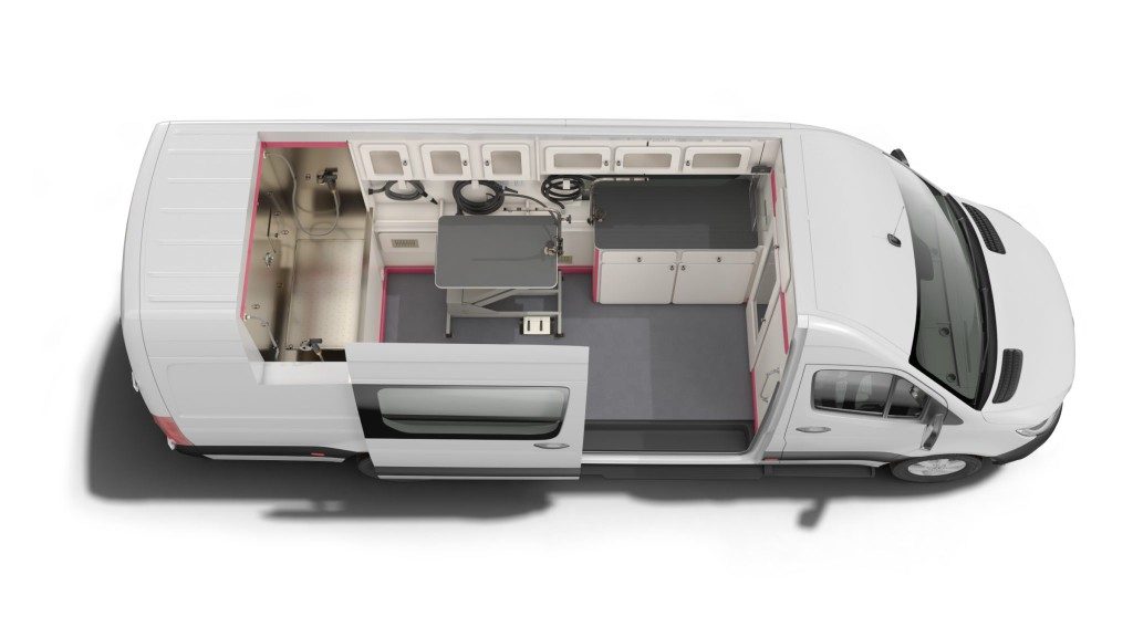 3D cutaway render of the Supreme Groom Van salon layout