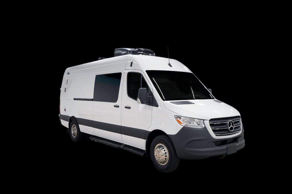 White Mercedes Sprinter Supreme Groom Van three-quarter front studio view