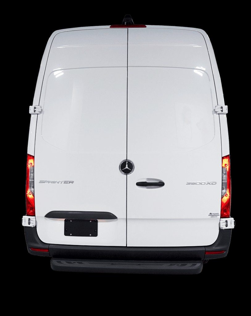Supreme Groom Van rear doors closed on a black studio backdrop