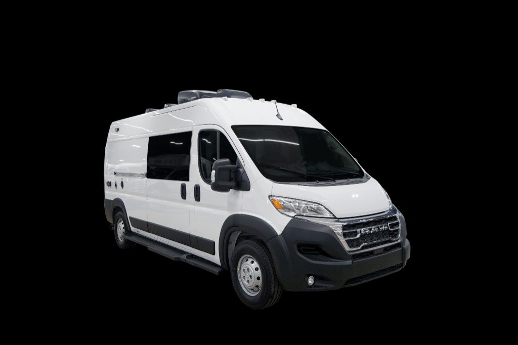 Ultra Groom Van™ RAM ProMaster three-quarter exterior on a black studio backdrop