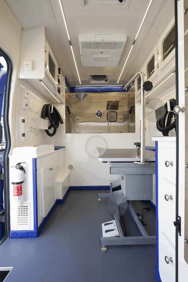 Interior of a Wag'n Tails grooming van
