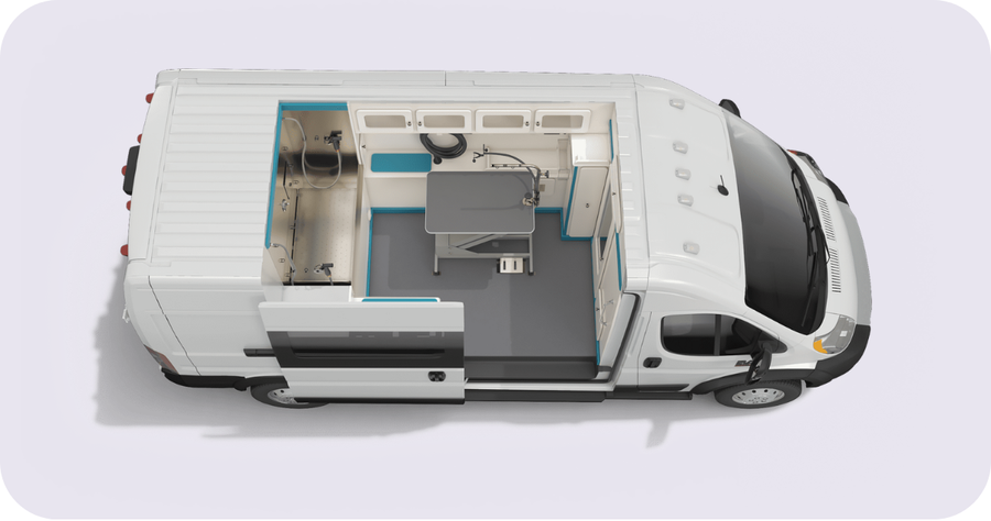 Top-down view of an Ultra Groom Van's interior